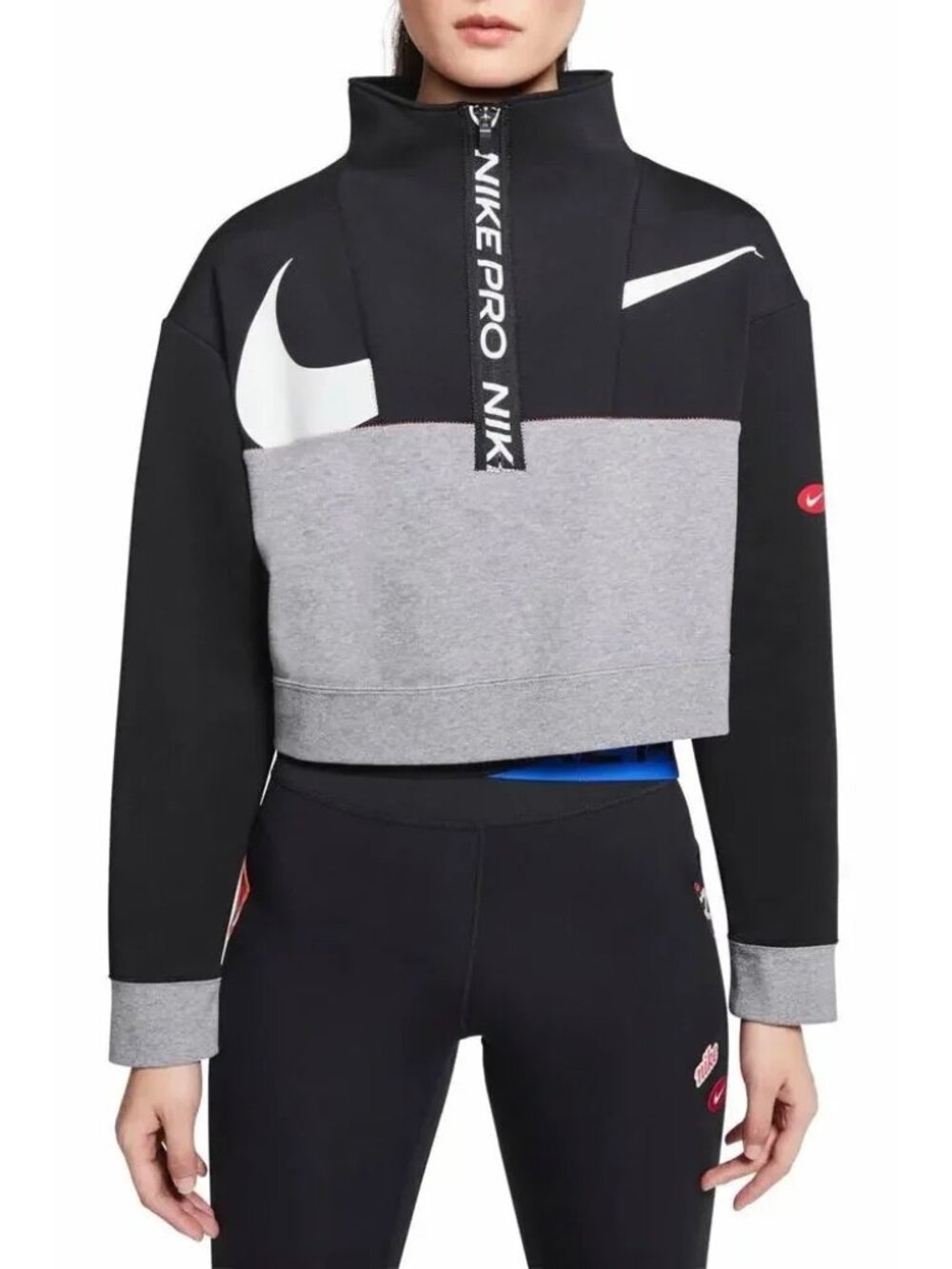 Nike Pro Get Fit Icon Clash Fleece Half-Zip Pullover XL Crop